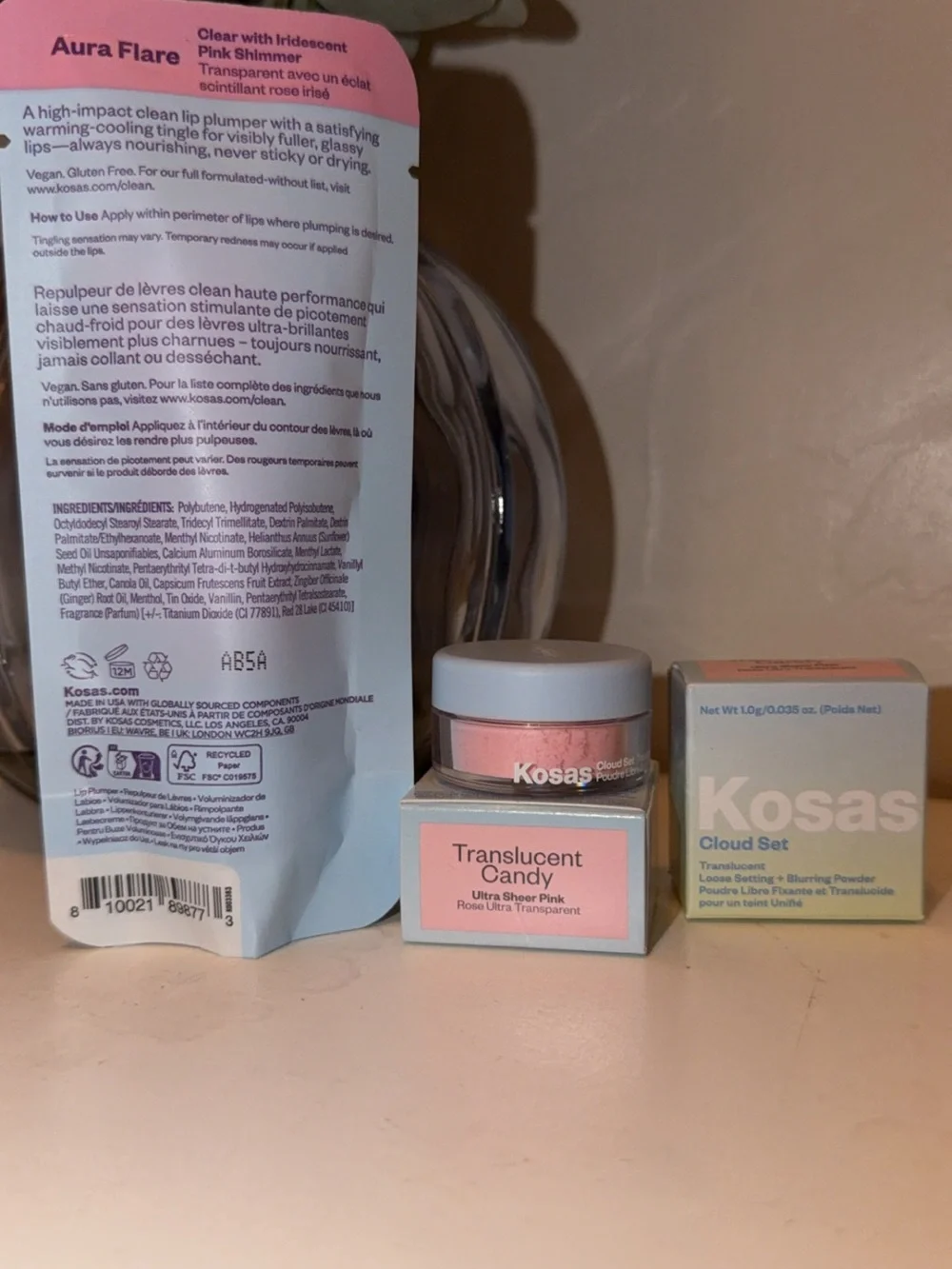 Kosas Lip Pulse Glossy Lip Plumper and Translucent powder bundle
